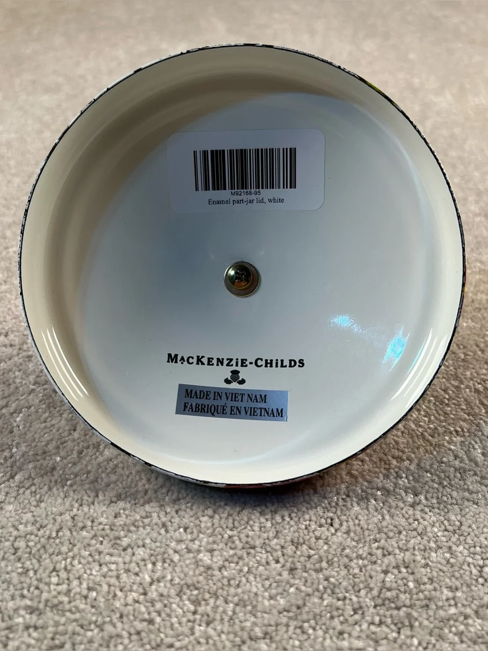 Mackenzie Childs White Floral Jar topper Lid Enamel